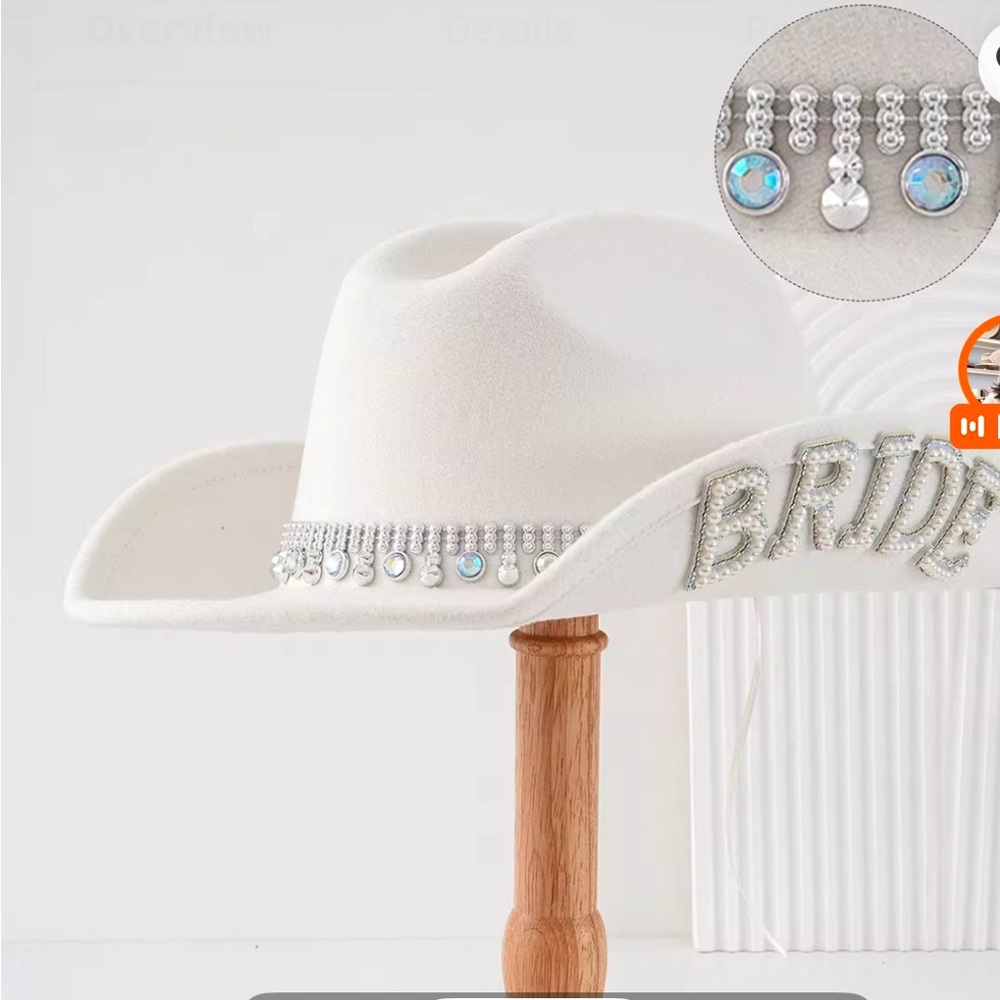 White Bride Cowboy Hat with Rhinestones